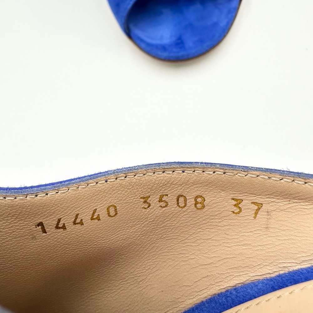 Gianvito Rossi Blue Suede Peep Toe Mules - Picture 5 of 13